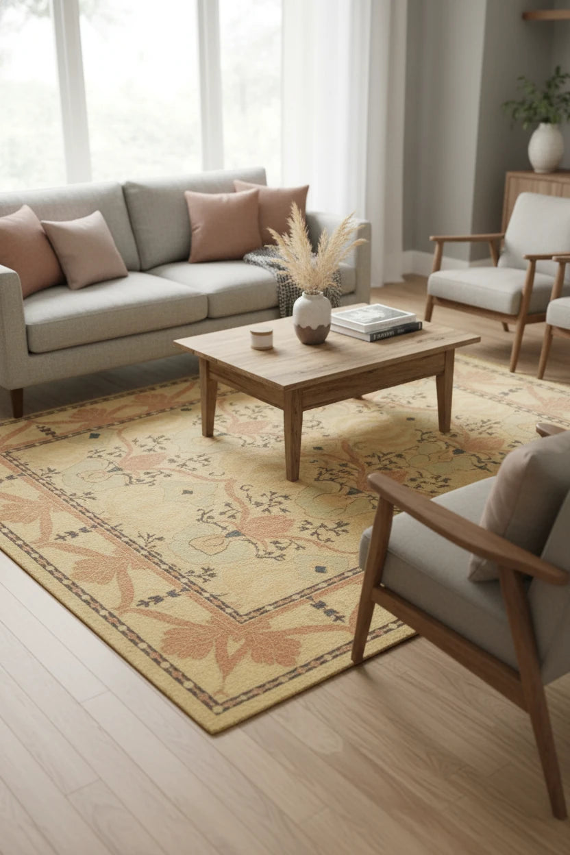 Persian Hand Tufted Wool Carpet 6 | Prayer Niche Design | Natural Wool Anti-Skid Latex Backing – View 4
