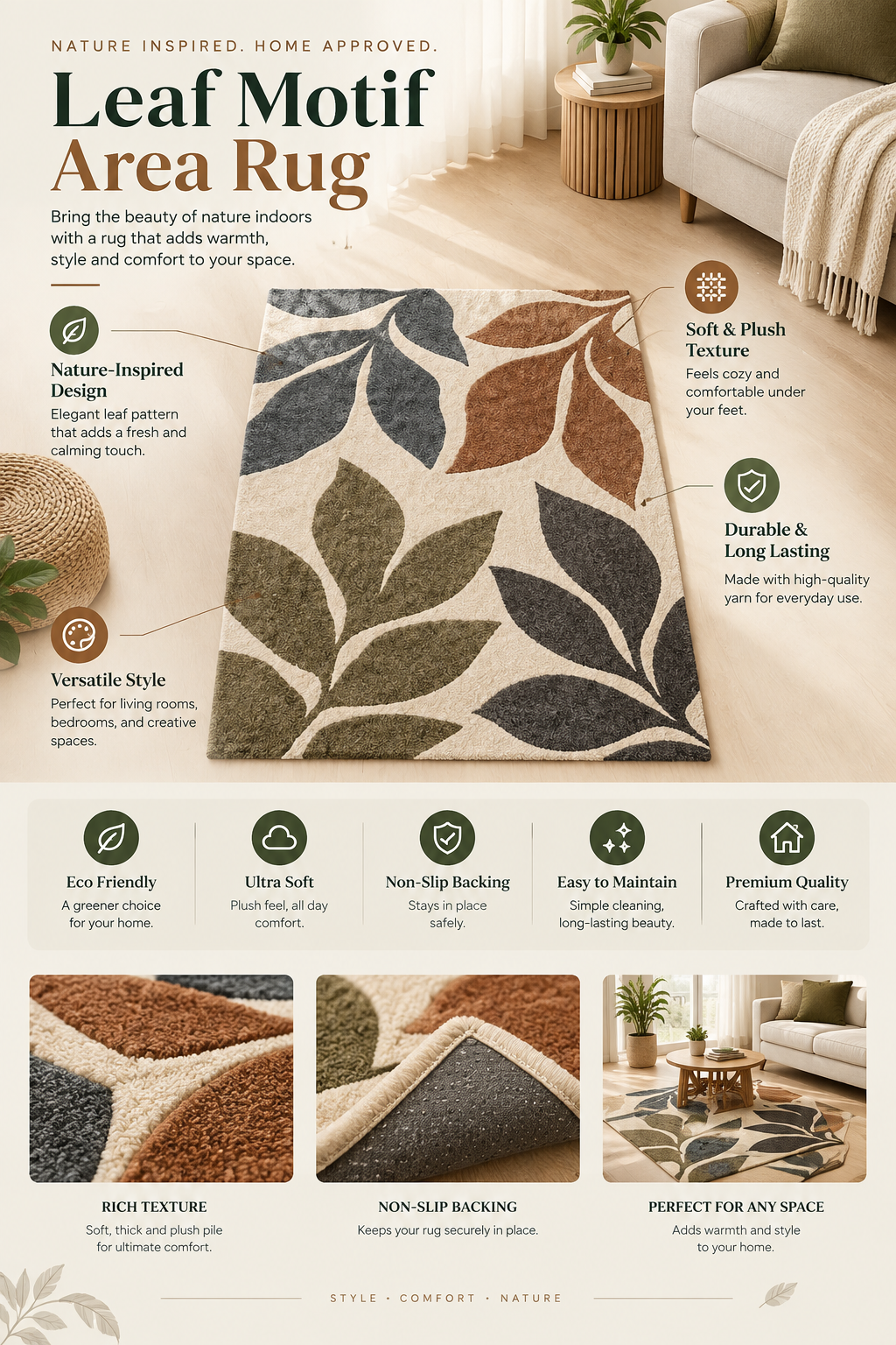 Modern Botanical Leaves hand-tufted rug, image 8