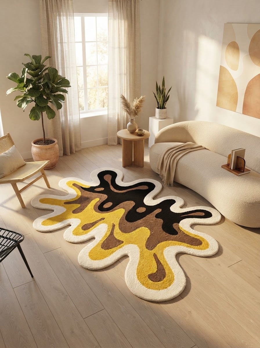 Yellow and Brown Paint Splash hand-tufted rug, image 4