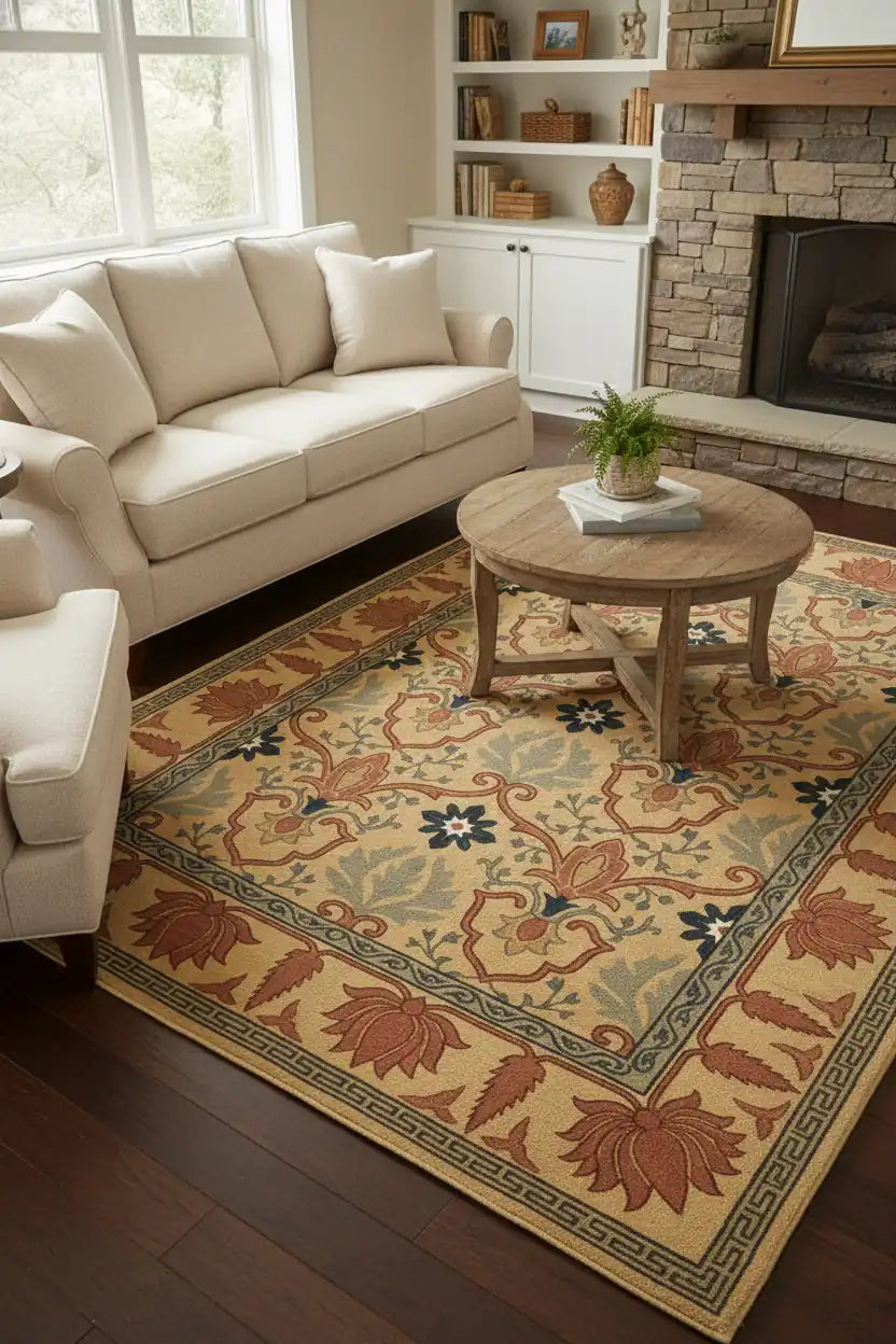 Persian Hand Tufted Wool Carpet 22 | Tree of Life Design | Natural Wool Anti-Skid Latex Backing – View 7