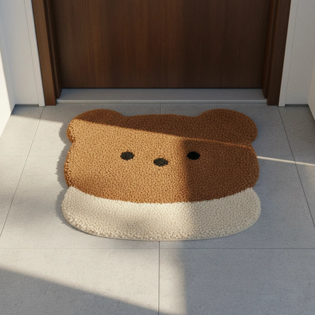 Hand Tufted Kawaii Bear Face Wool Doormat