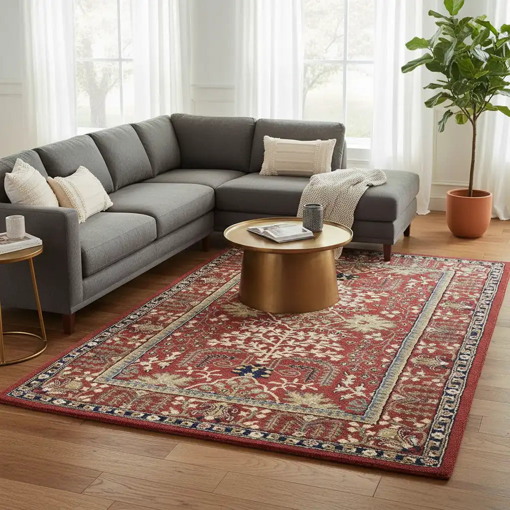 Persian Hand Tufted Wool Carpet 1 | Medallion Design | Natural Wool Anti-Skid Latex Backing – View 4