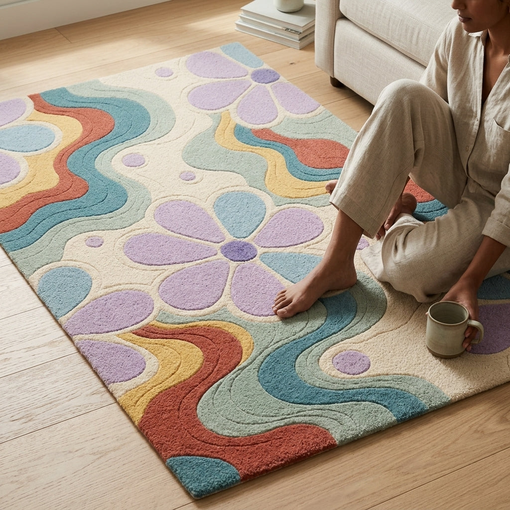 natural Hand Tufted Abstract Pattern Wool Rug - View 2