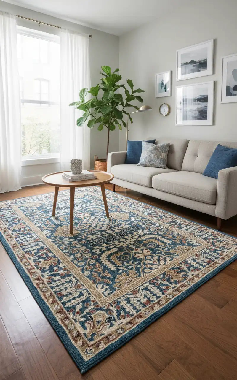 Persian Hand Tufted Wool Carpet 13 | Kashan Design | Natural Wool Anti-Skid Latex Backing – View 5