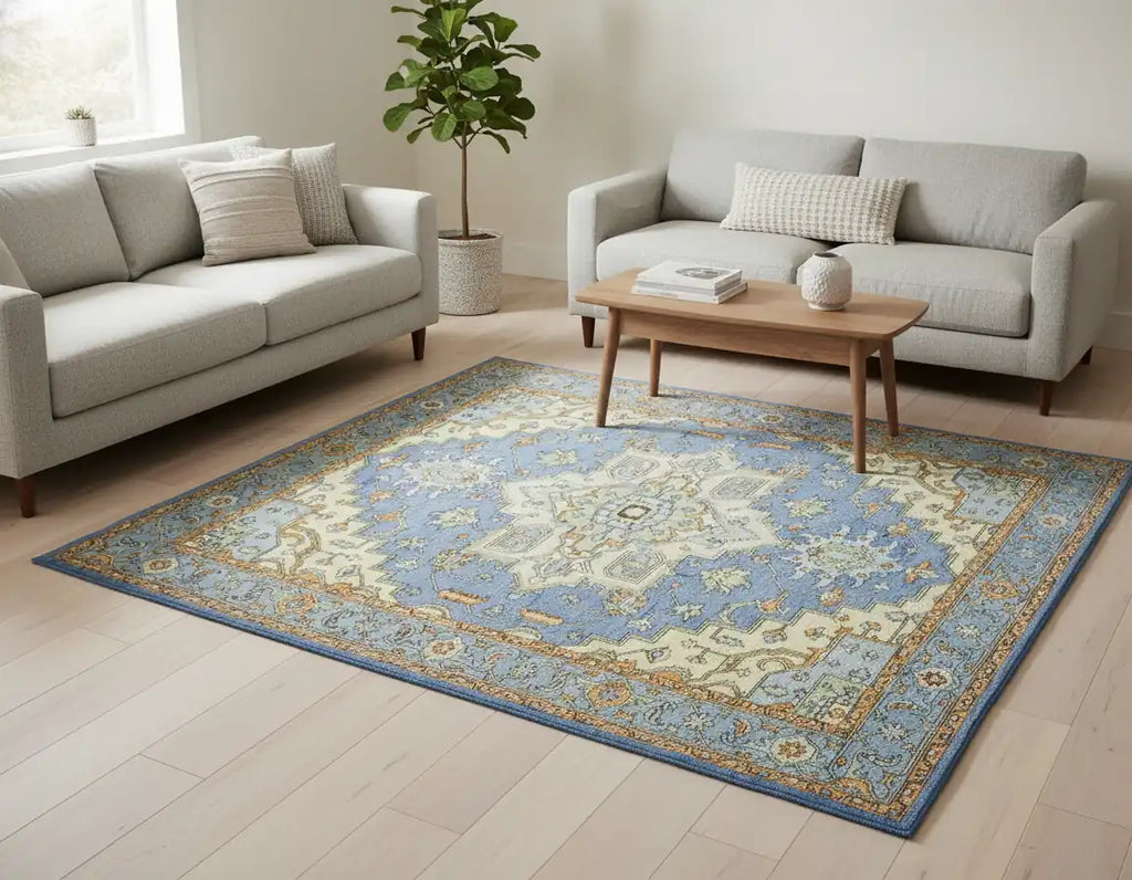 Persian Hand Tufted Wool Carpet 27 | Palmette Design | Natural Wool Anti-Skid Latex Backing – View 4