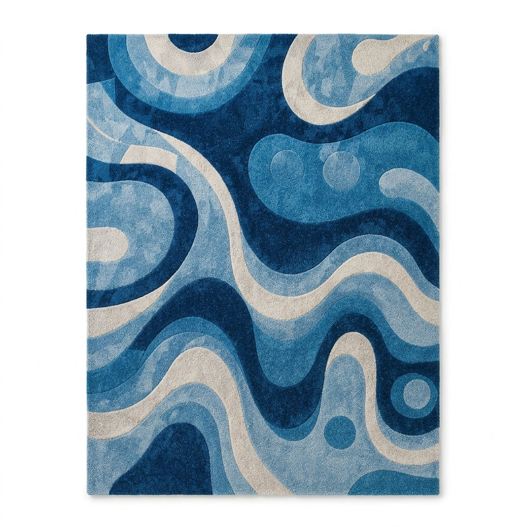 Hand Tufted Artisan Floral Block Print Wool Rug - View 2