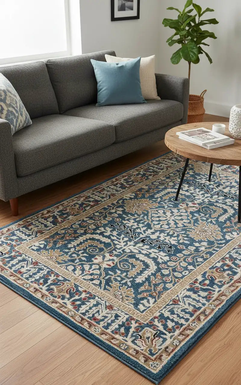 Persian Hand Tufted Wool Carpet 13 | Kashan Design | Natural Wool Anti-Skid Latex Backing – View 4