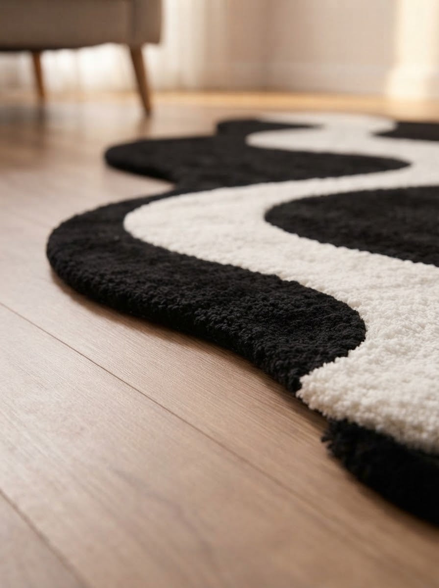 Black and Cream Wavy hand-tufted rug, image 4