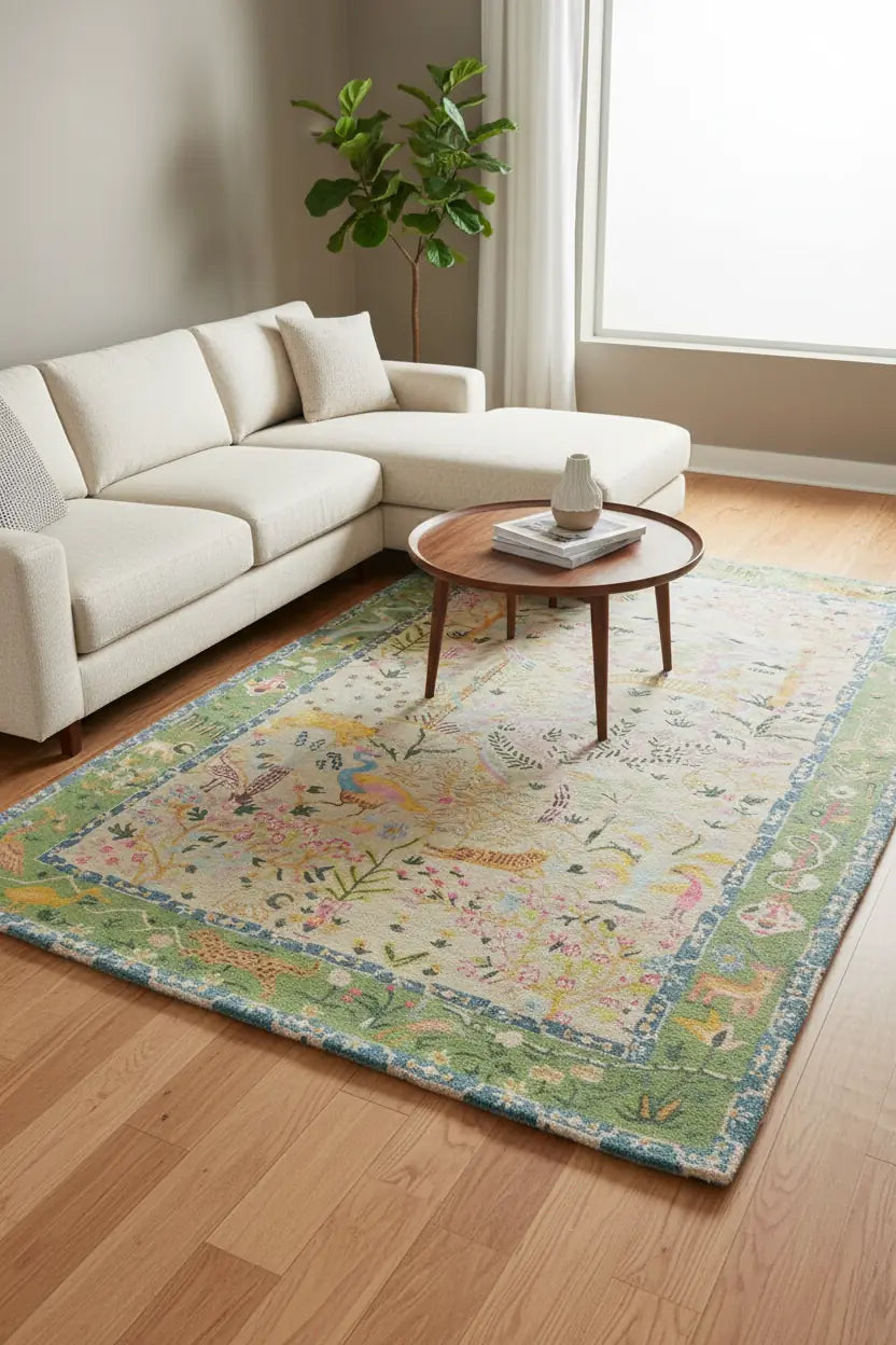 Persian Hand Tufted Wool Carpet 14 | Ziegler Design | Natural Wool Anti-Skid Latex Backing – View 3
