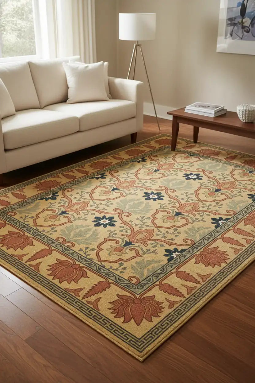 Persian Hand Tufted Wool Carpet 22 | Tree of Life Design | Natural Wool Anti-Skid Latex Backing – View 2