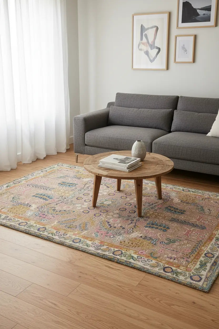 Persian Hand Tufted Wool Carpet 11 | Tabriz Design | Natural Wool Anti-Skid Latex Backing – View 5