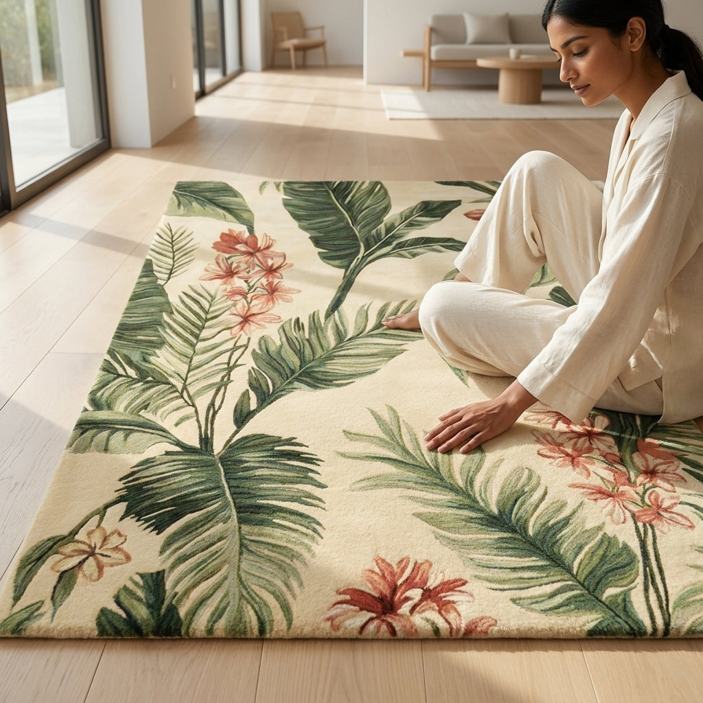 Hand Tufted Sage Green Solid Minimal Wool Rug - View 4