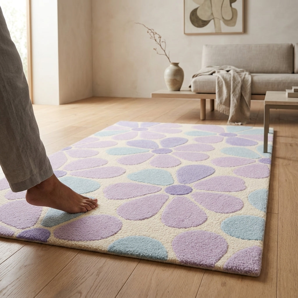 natural Style Hand Tufted Floral Wool Area Rug - View 4