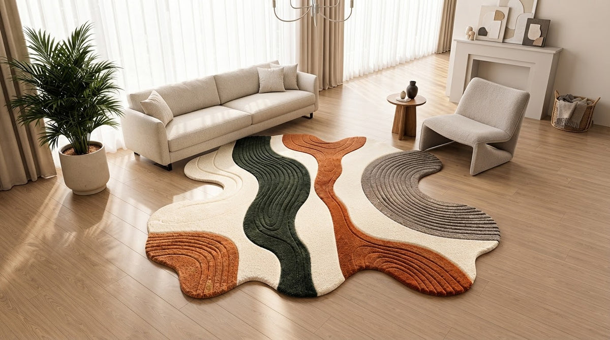 Earth Tone Abstract Waves hand-tufted rug, image 4