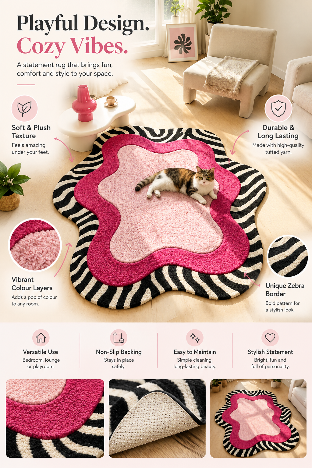 Pink Zebra Accent hand-tufted rug, image 5