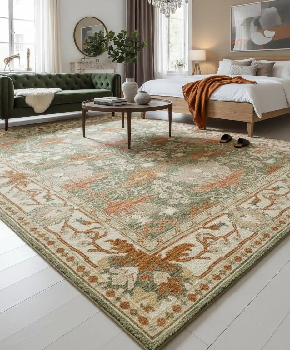 Persian Hand Tufted Wool Carpet 18 | Safavid Design | Natural Wool Anti-Skid Latex Backing – View 7