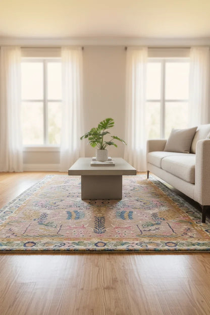 Persian Hand Tufted Wool Carpet 11 | Tabriz Design | Natural Wool Anti-Skid Latex Backing – View 2