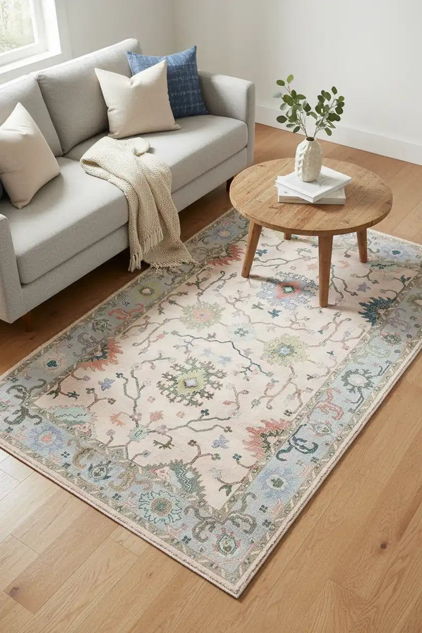 Persian Hand Tufted Wool Carpet 7 | Geometric Design | Natural Wool Anti-Skid Latex Backing – View 3