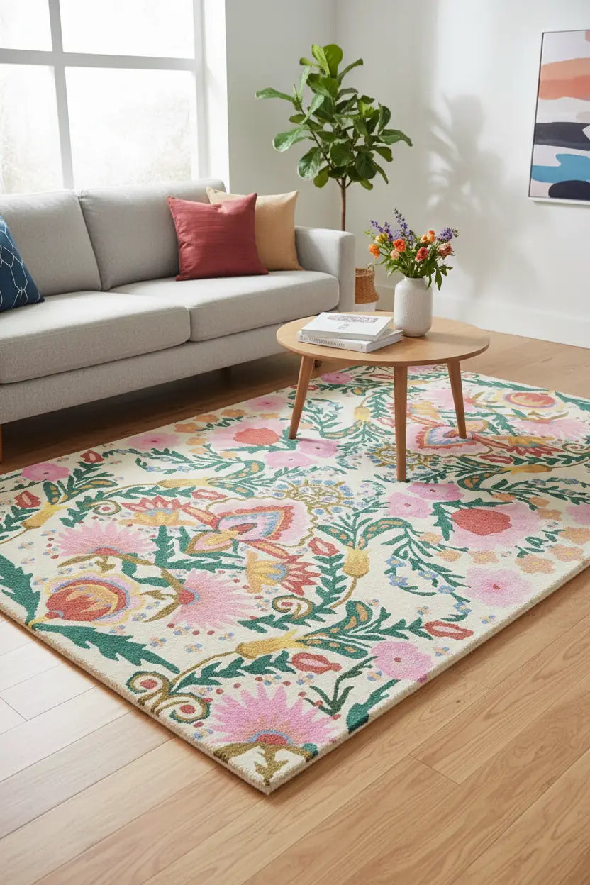 Persian Hand Tufted Wool Carpet 2 | Floral Vine Design | Natural Wool Anti-Skid Latex Backing – View 7