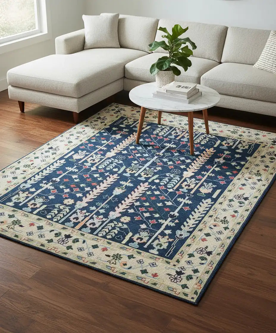 Persian Hand Tufted Wool Carpet 16 | Vase Design | Natural Wool Anti-Skid Latex Backing – View 3