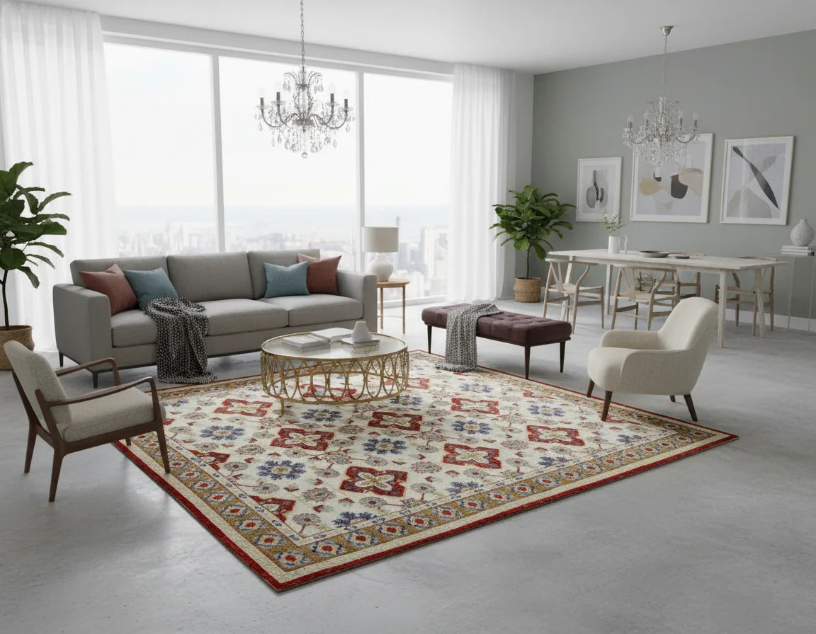 Persian Hand Tufted Wool Carpet 12 | Qashqai Design | Natural Wool Anti-Skid Latex Backing – View 7