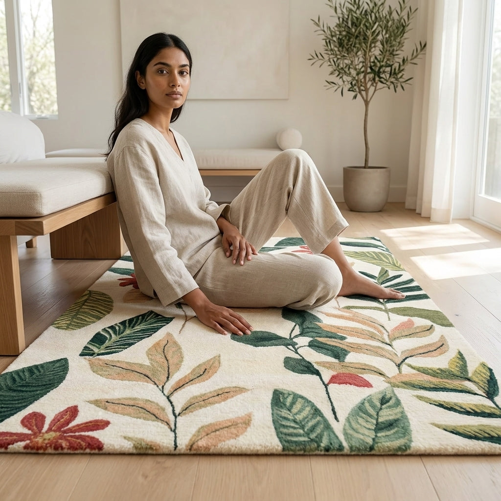 Hand Tufted Terracotta Aztec Tribal Wool Carpet - View 2