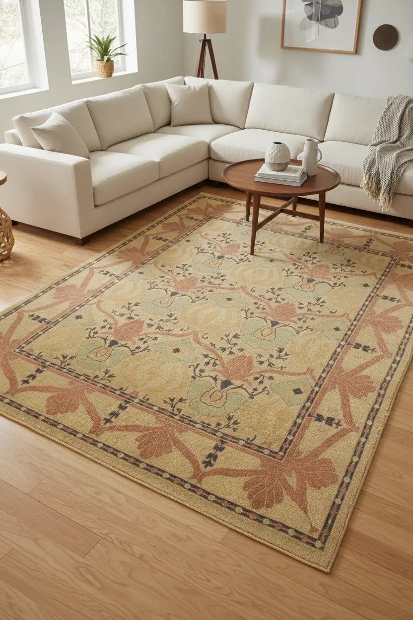 Persian Hand Tufted Wool Carpet 6 | Prayer Niche Design | Natural Wool Anti-Skid Latex Backing – View 7