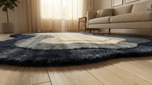 Navy Wavy Border hand-tufted rug, image 2