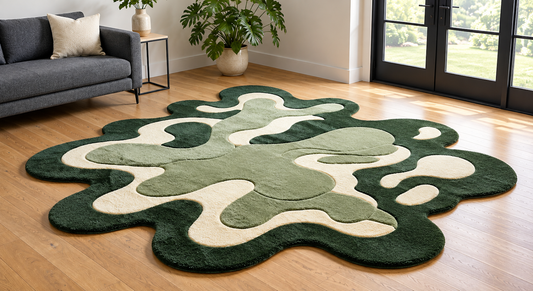 Green Abstract Amoeba hand-tufted rug, image 1