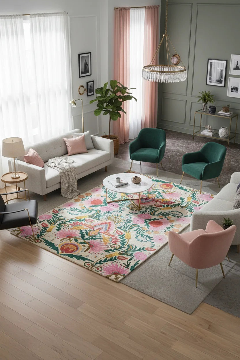 Persian Hand Tufted Wool Carpet 2 | Floral Vine Design | Natural Wool Anti-Skid Latex Backing – View 2