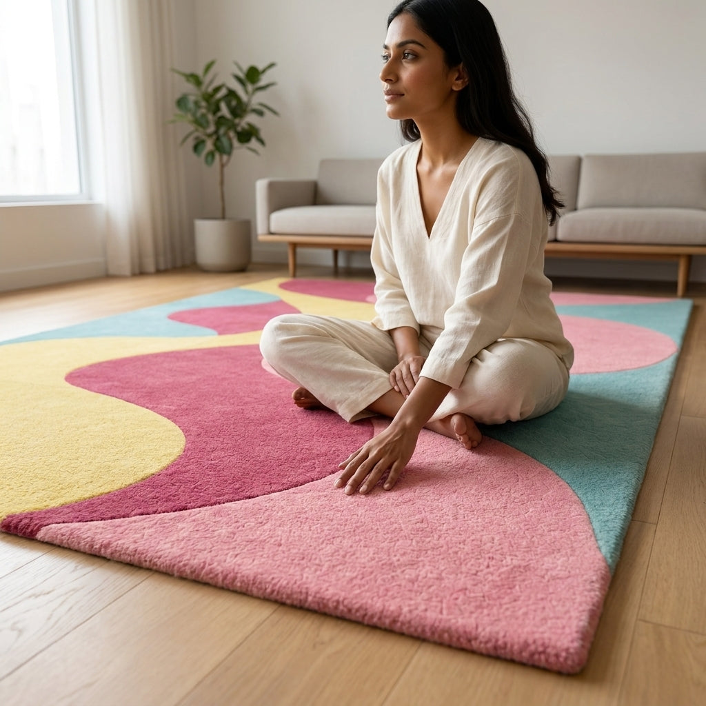 Hand Tufted Trellis Lattice Pattern Wool Carpet - View 5