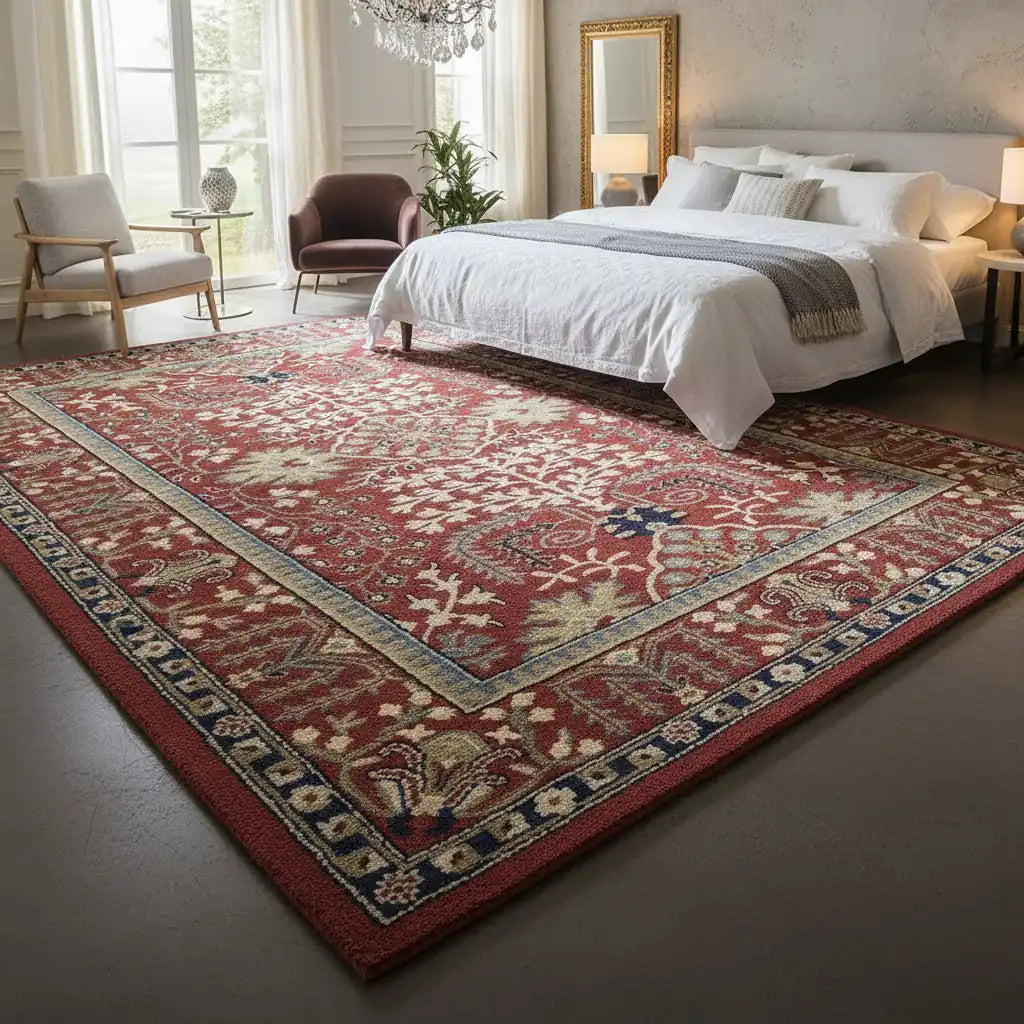 Persian Hand Tufted Wool Carpet 1 | Medallion Design | Natural Wool Anti-Skid Latex Backing – View 2