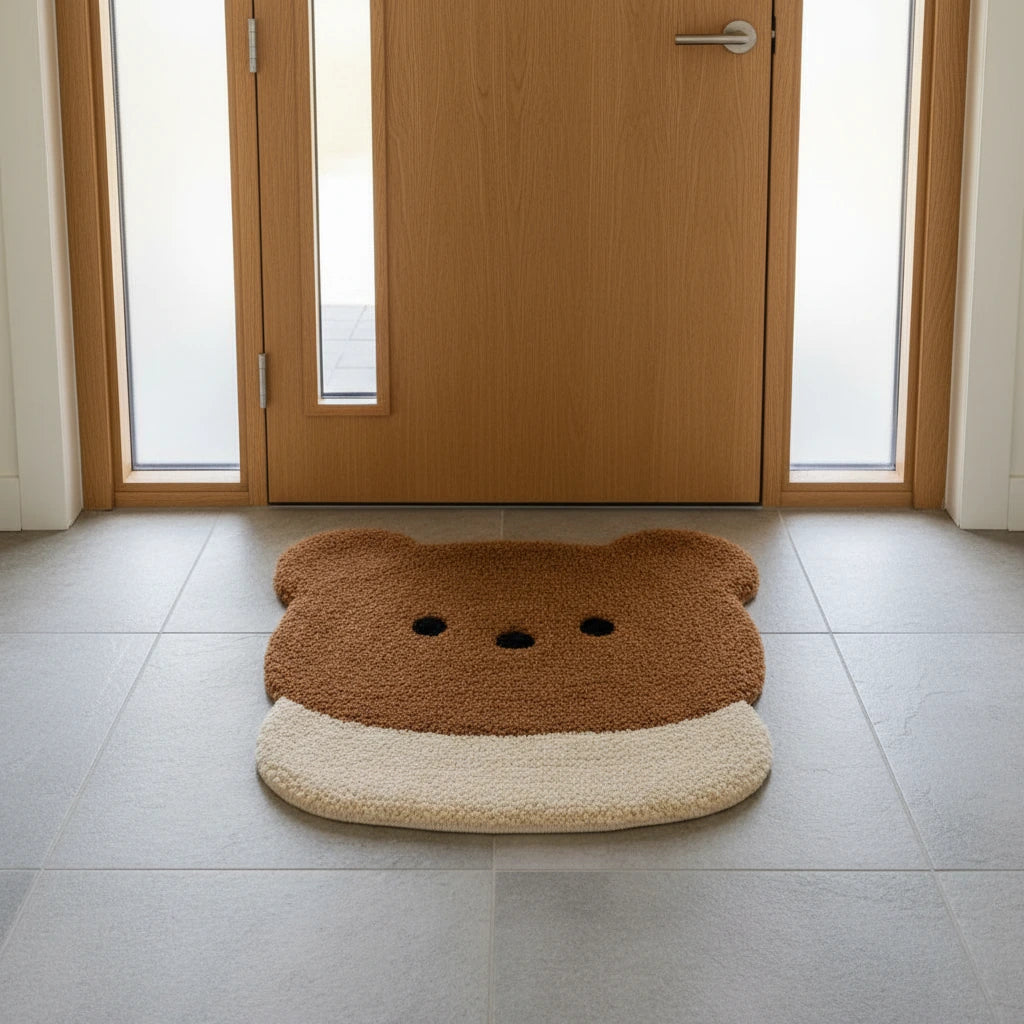 Hand Tufted Kawaii Bear Face Wool Doormat - View 4