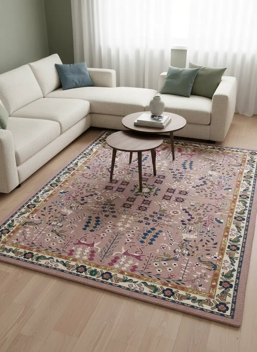 Persian Hand Tufted Wool Carpet 25 | Royal Court Design | Natural Wool Anti-Skid Latex Backing – View 6