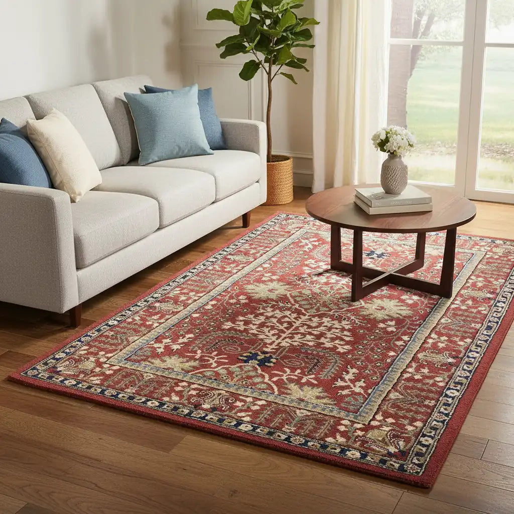 Persian Hand Tufted Wool Carpet 1 | Medallion Design | Natural Wool Anti-Skid Latex Backing – View 7