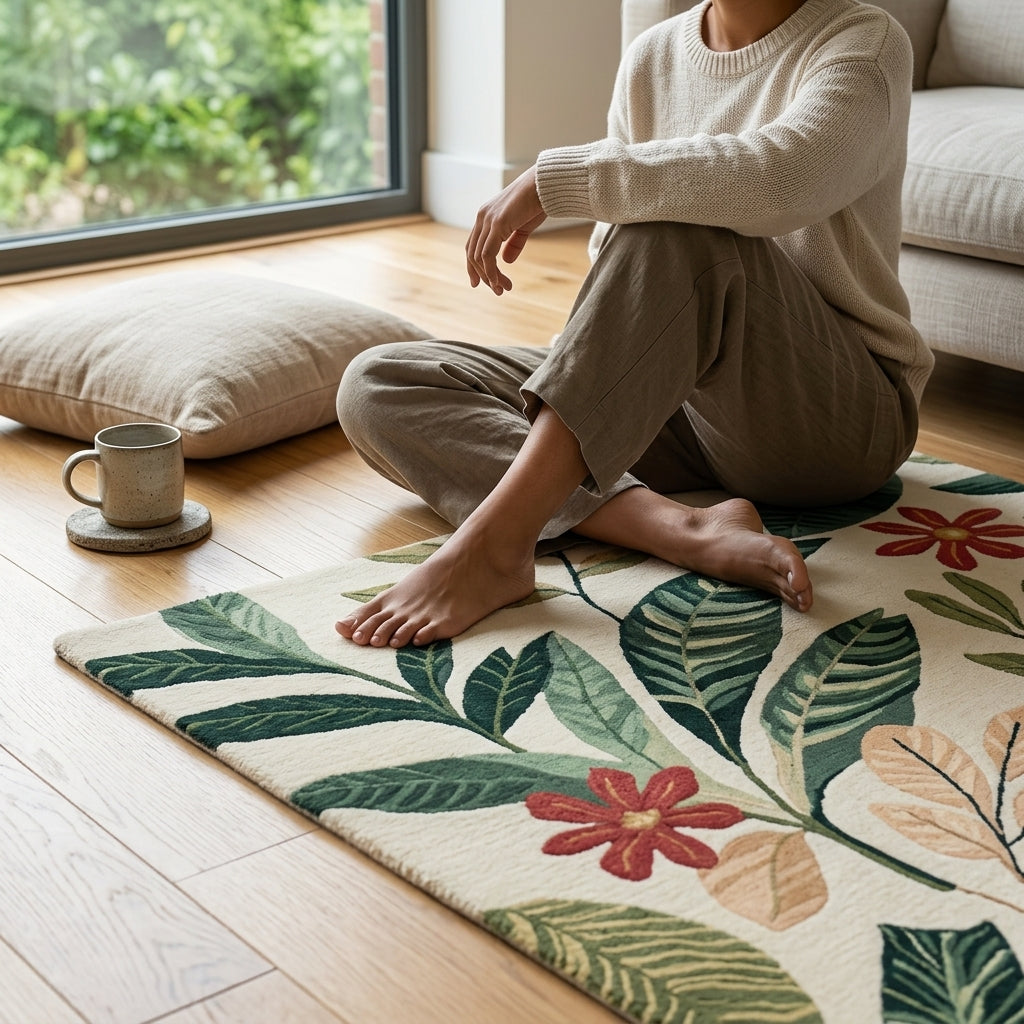 Hand Tufted Terracotta Aztec Tribal Wool Carpet - View 3