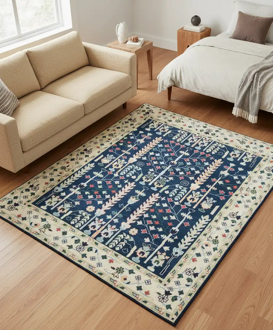Persian Hand Tufted Wool Carpet 16 | Vase Design | Natural Wool Anti-Skid Latex Backing – View 7