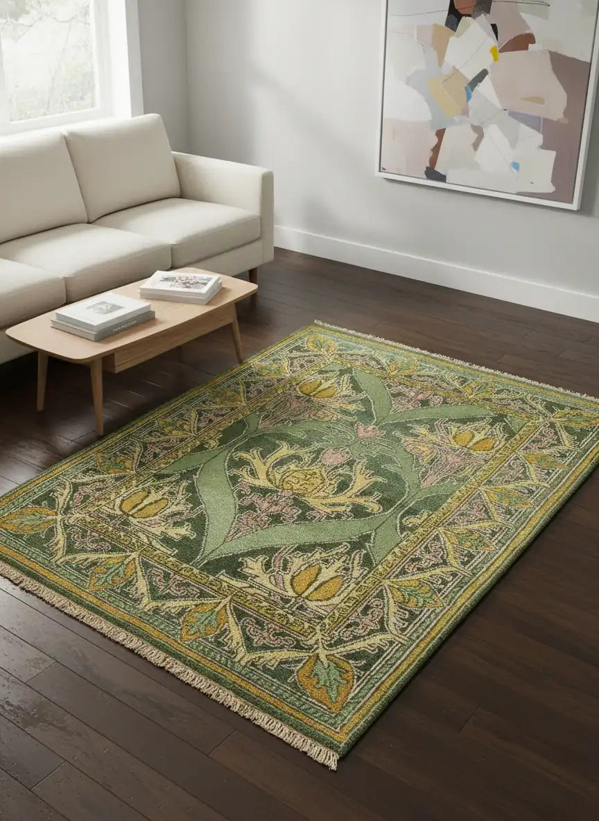 Persian Hand Tufted Wool Carpet 5 | Boteh Design | Natural Wool Anti-Skid Latex Backing – View 3