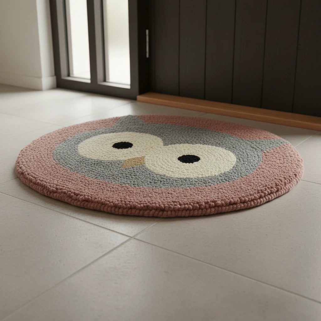 Hand Tufted Owl Eyes Round Wool Doormat - View 4