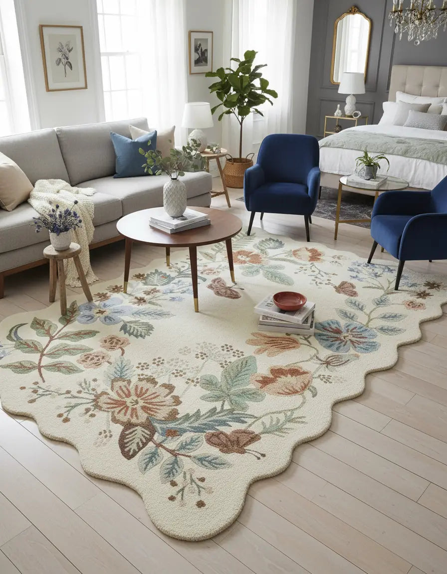 Persian Hand Tufted Wool Carpet 8 | Cypress Tree Design | Natural Wool Anti-Skid Latex Backing – View 5