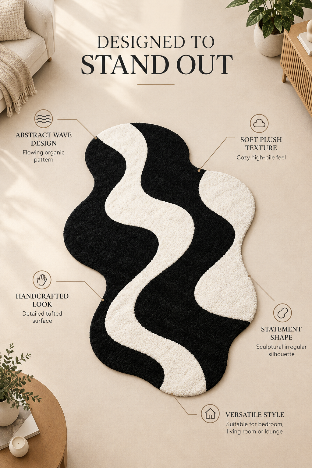 Black and Cream Wavy hand-tufted rug, image 7