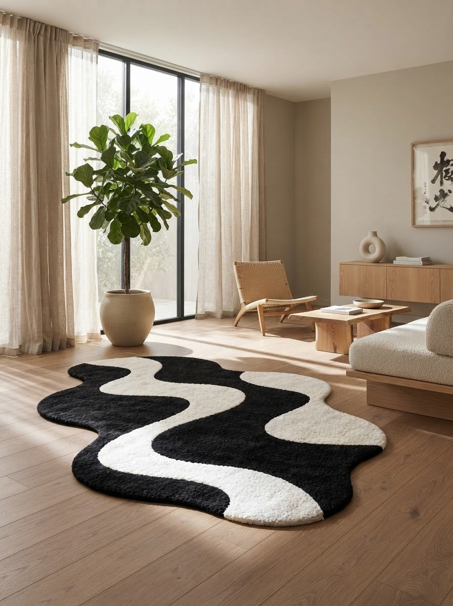 Black and Cream Wavy hand-tufted rug, image 3