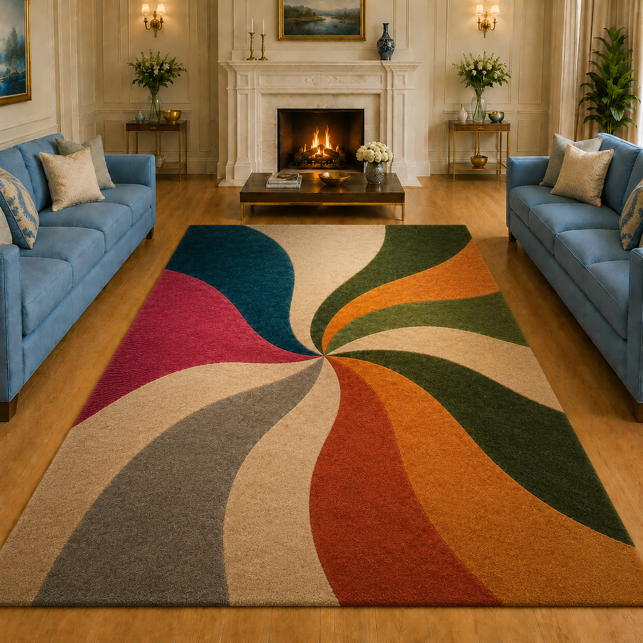 Hand Tufted Transitional Floral Medallion Wool Rug - View 5