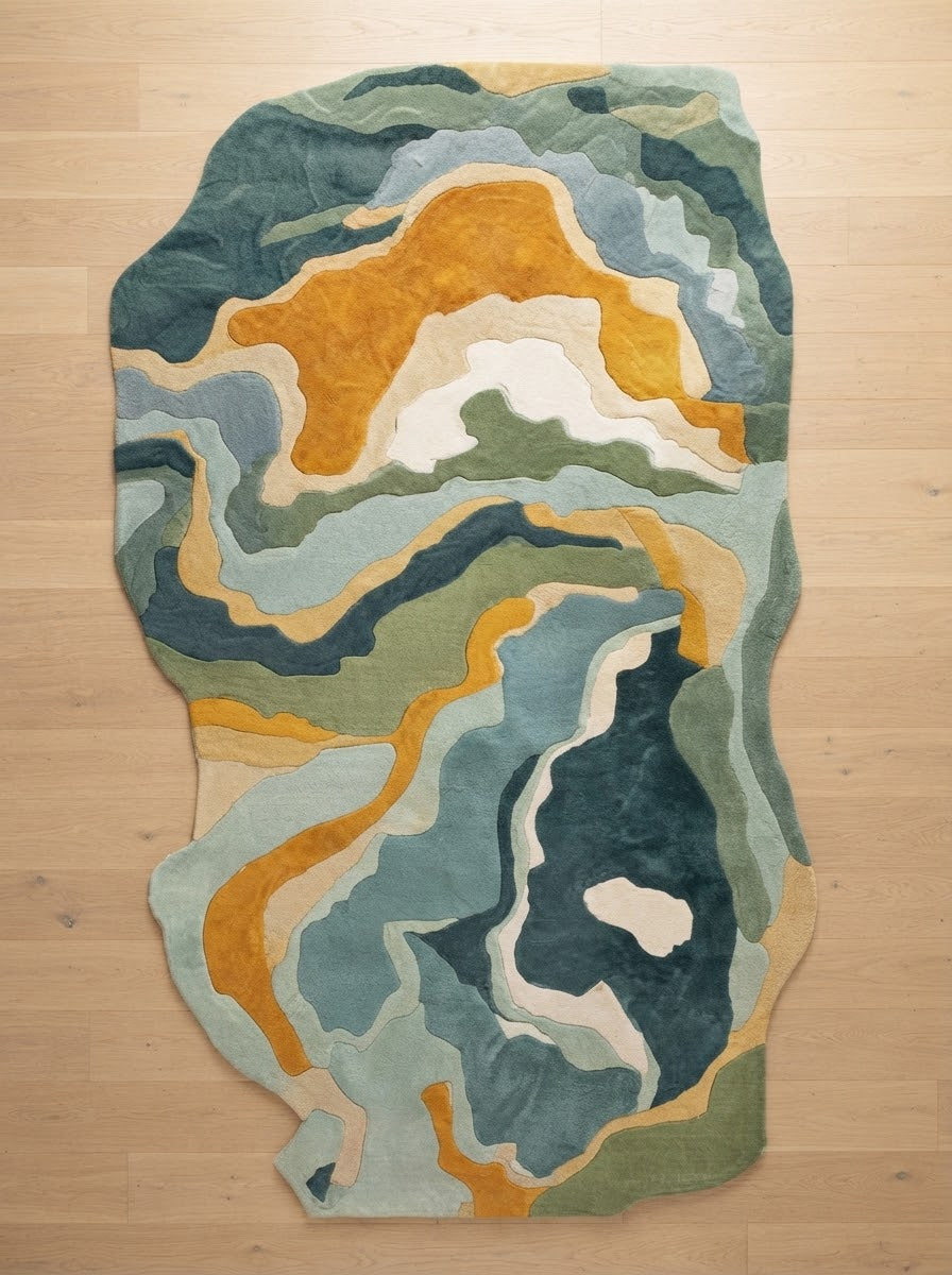 Teal and Gold Marble hand-tufted rug, image 4