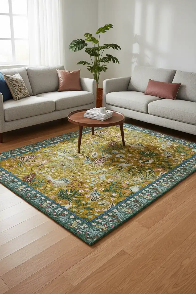 Persian Hand Tufted Wool Carpet 15 | Shah Abbasi Design | Natural Wool Anti-Skid Latex Backing – View 2
