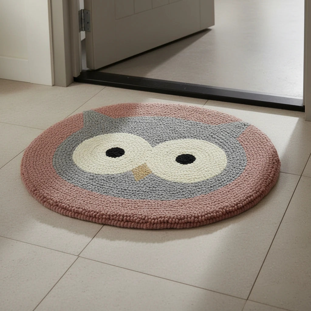 Hand Tufted Owl Eyes Round Wool Doormat - View 3