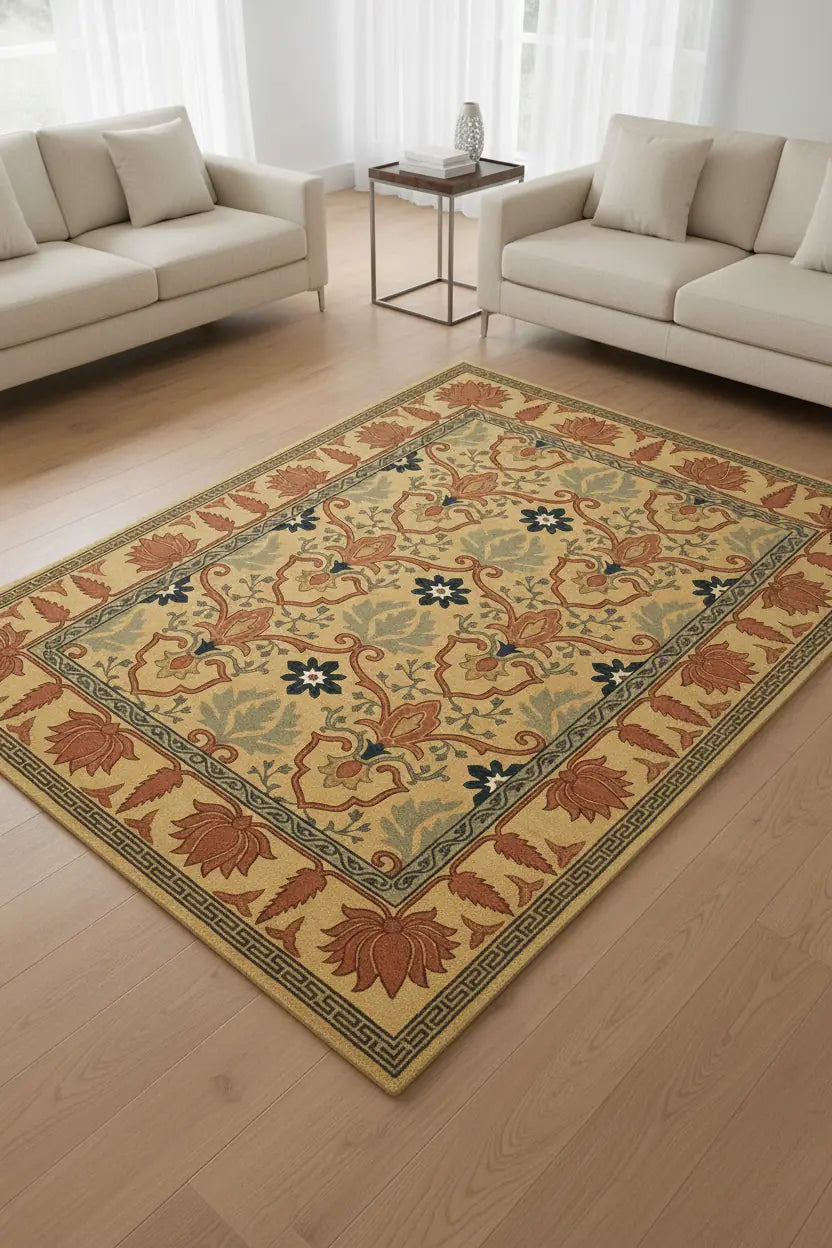 Persian Hand Tufted Wool Carpet 22 | Tree of Life Design | Natural Wool Anti-Skid Latex Backing – View 5