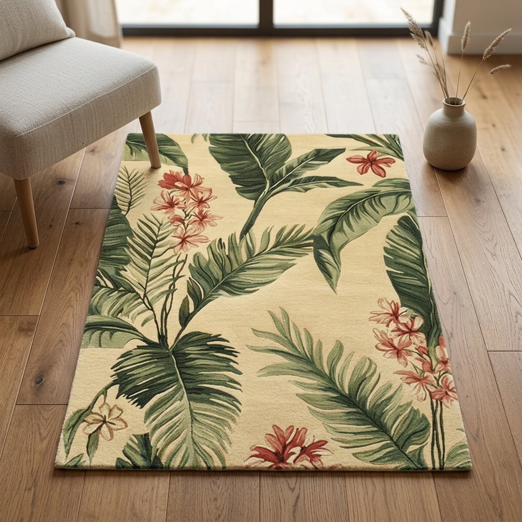 Hand Tufted Sage Green Solid Minimal Wool Rug - View 3