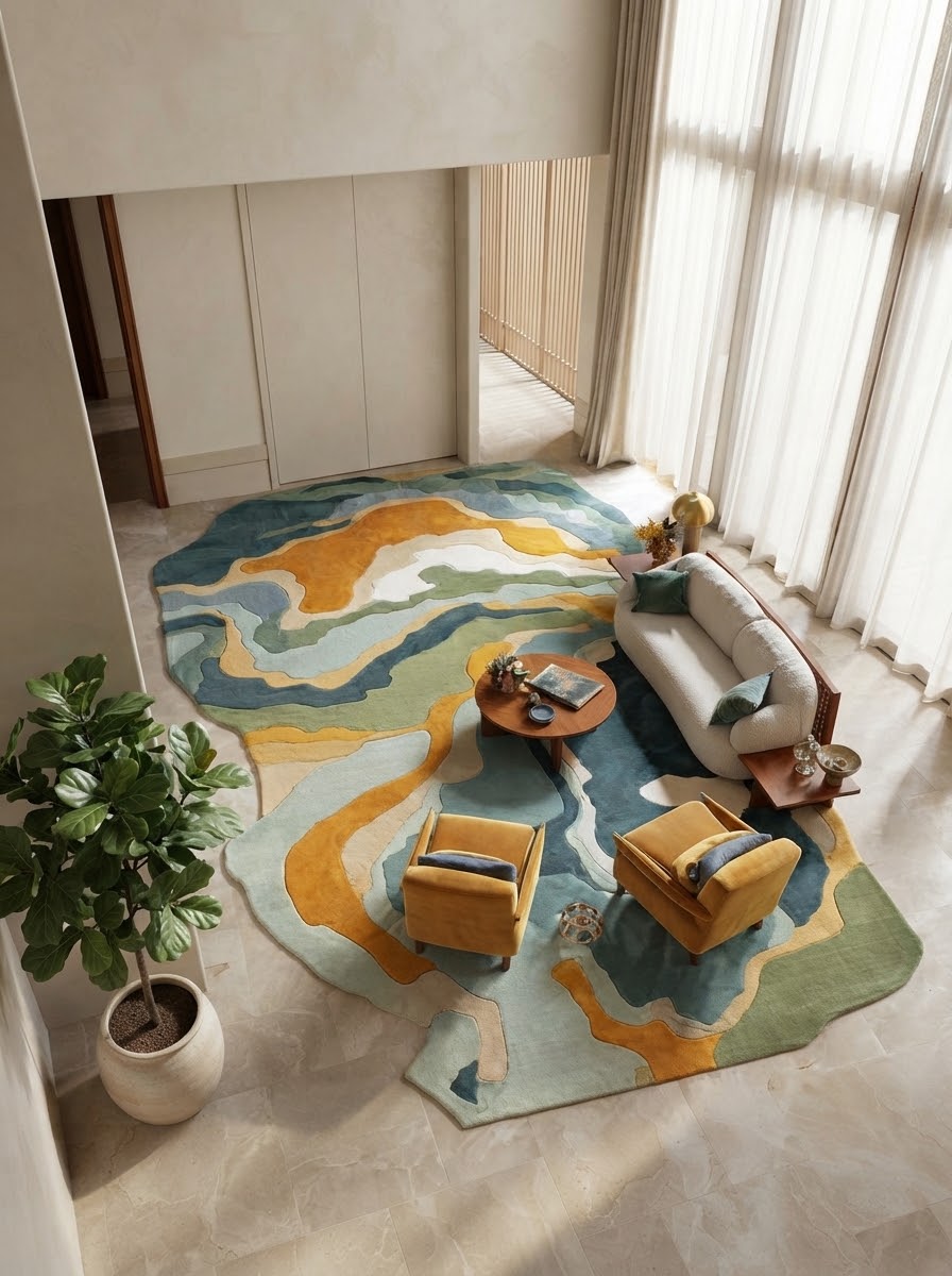 Teal and Gold Marble hand-tufted rug, image 3