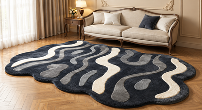 Navy Abstract Waves hand-tufted rug, image 4